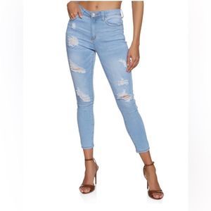 WAX Mid Rise Distressed Jeans - Light Wash Size 7